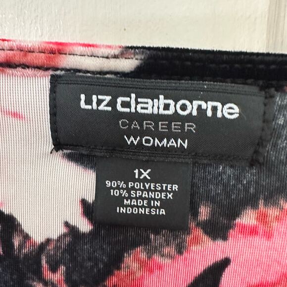 Liz Claiborne Career Woman Velvet Top Size 1X Floral Pullover 3/4 Sleeve Stretch - Picture 2 of 7